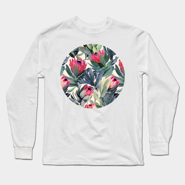 Painted Protea Pattern Long Sleeve T-Shirt by micklyn